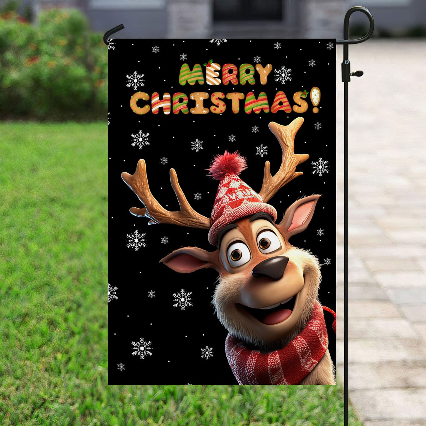 Funny Reindeer Merry Christmas, Reindeer Xmas Garden Flag & House Flag, Christmas Flag Gift For Reindeer Lovers