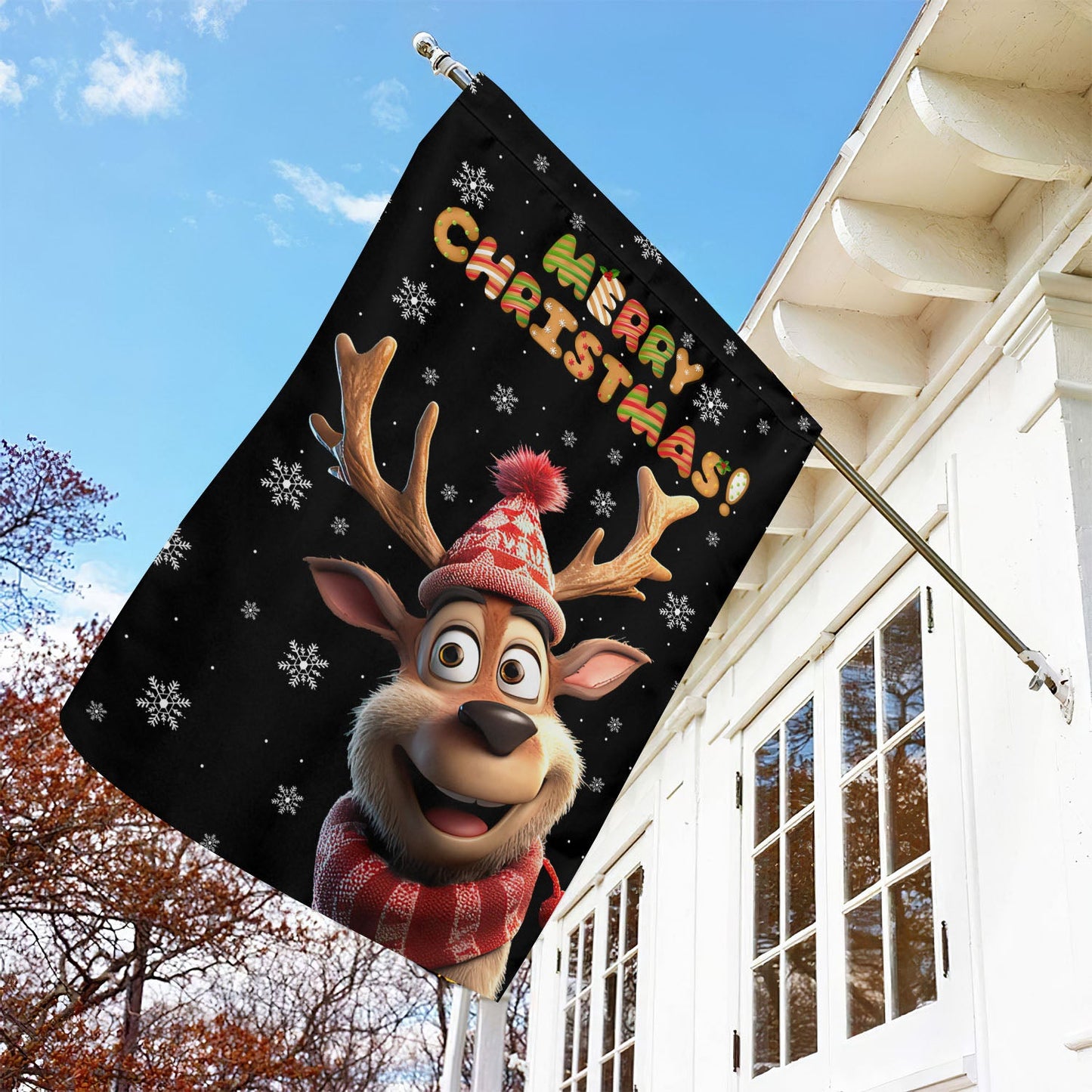 Funny Reindeer Merry Christmas, Reindeer Xmas Garden Flag & House Flag, Christmas Flag Gift For Reindeer Lovers