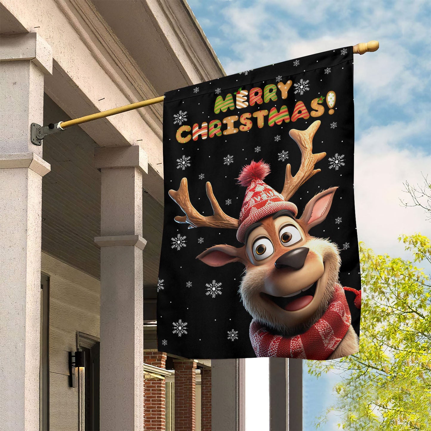 Funny Reindeer Merry Christmas, Reindeer Xmas Garden Flag & House Flag, Christmas Flag Gift For Reindeer Lovers