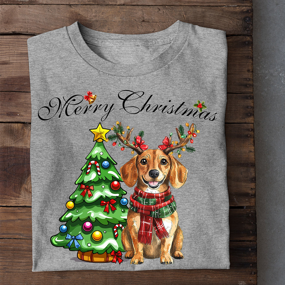 Cute Christmas Dachshund Dog T-shirt, Merry Christmas Xmas Gift For Dachshund Dog Lovers