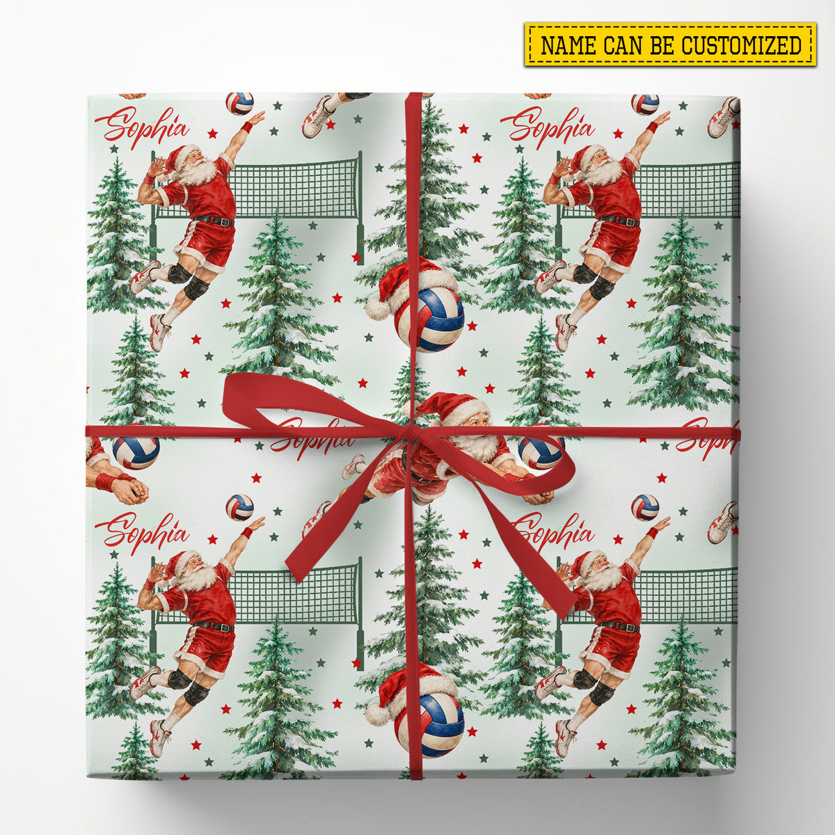 Personalized Christmas Volleyball Wrapping Paper, Santa Playing Volleyball Wrapping Paper Rolls, Xmas Gift Wrap For Volleyball Lover