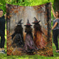 A Witches' Walk Amidst Autumn Leaves, Witches Fleece Blanket - Sherpa Blanket, Halloween Blanket Gift For Witch Lovers