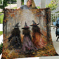 A Witches' Walk Amidst Autumn Leaves, Witches Fleece Blanket - Sherpa Blanket, Halloween Blanket Gift For Witch Lovers