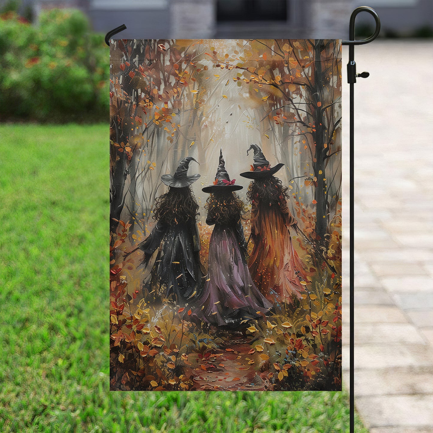 Autumn Witches Halloween Garden Flag & House Flag, Witch Outdoor Decor, Spooky Yard Decor Gift For Witch Lovers