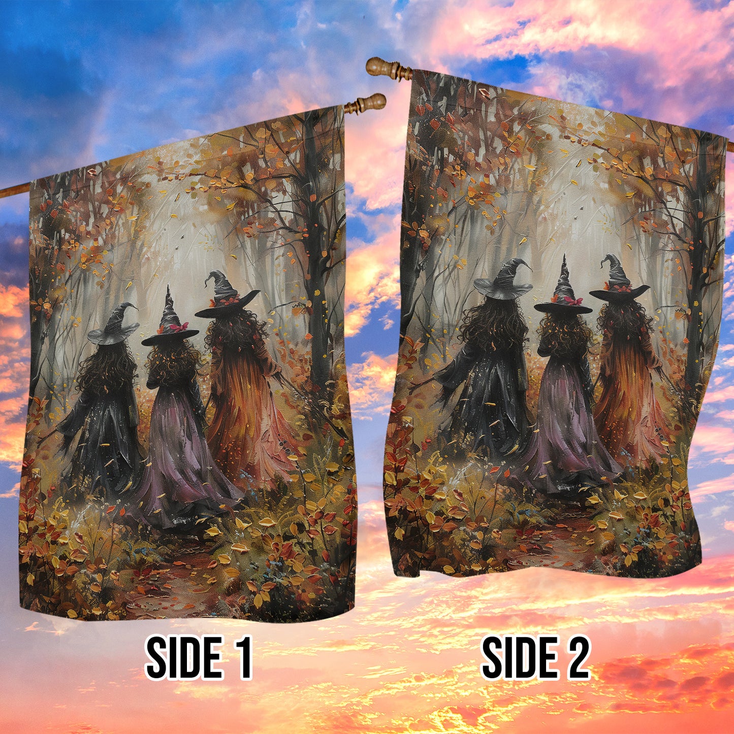 Autumn Witches Halloween Garden Flag & House Flag, Witch Outdoor Decor, Spooky Yard Decor Gift For Witch Lovers