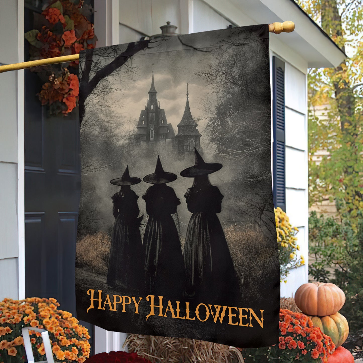 Three Witches, Halloween Garden Flag & House Flag, Witch Outdoor Decor, Spooky Yard Decor Gift For Witch Lovers