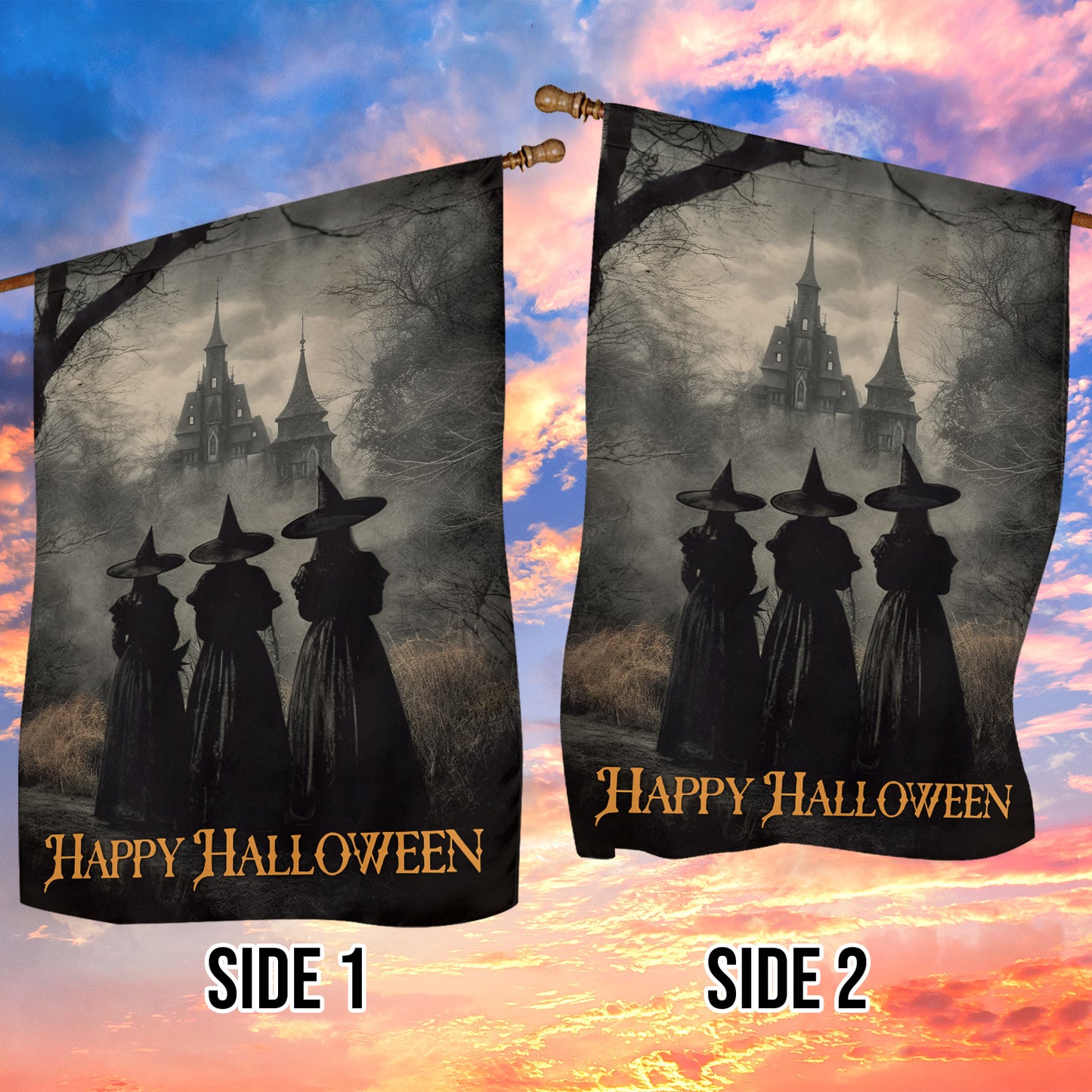 Three Witches, Halloween Garden Flag & House Flag, Witch Outdoor Decor, Spooky Yard Decor Gift For Witch Lovers