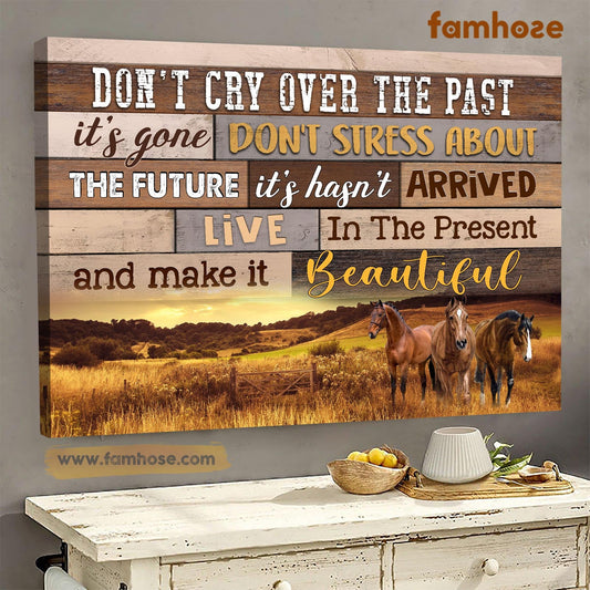 Horse Poster & Canvas, Don't Cry Over The Past Don't Stress About The Future, Horse Canvas Wall Art, Poster Gift For Horse Lovers