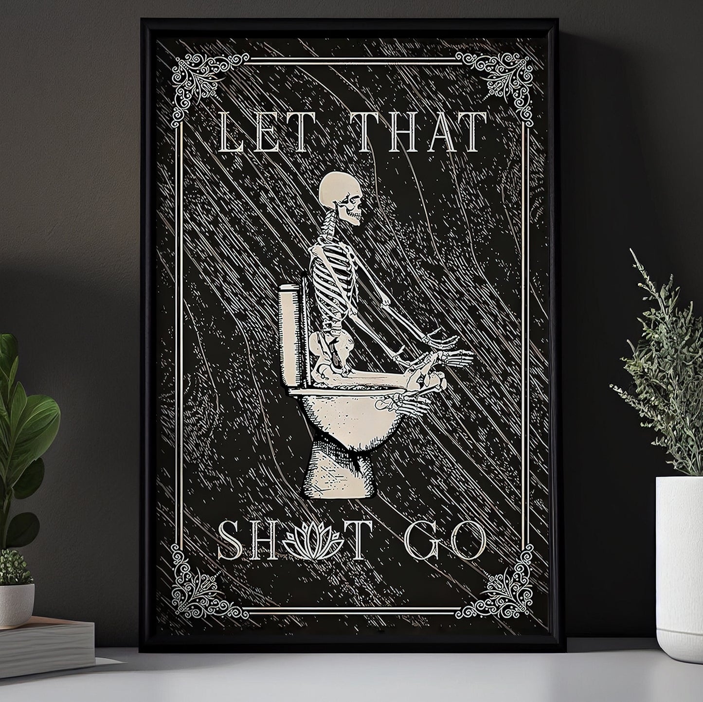 Let That Shit Go, Skeleton Canvas Painting, Spooky Season Wall Art Decor, Halloween Poster Gift For Skull Lovers