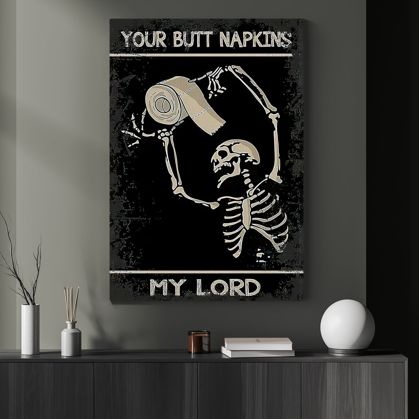 Toilet Paper Tribute, Skeleton Canvas Painting, Spooky Season Wall Art Decor, Halloween Poster Gift For Skull Lovers