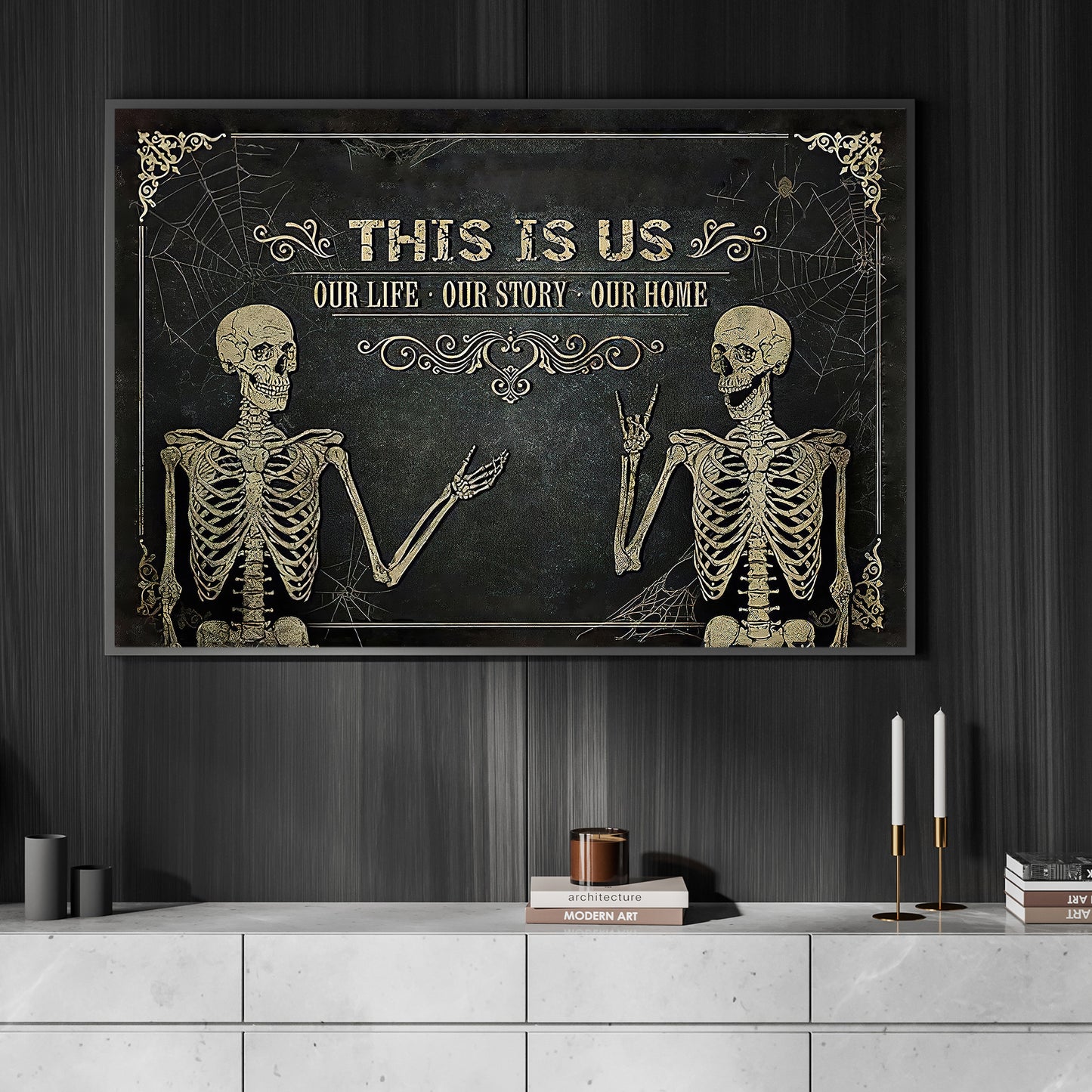 This Is Us, Couple Skeleton Canvas Painting, Spooky Season Wall Art Decor, Halloween Poster Gift For Skull Lovers