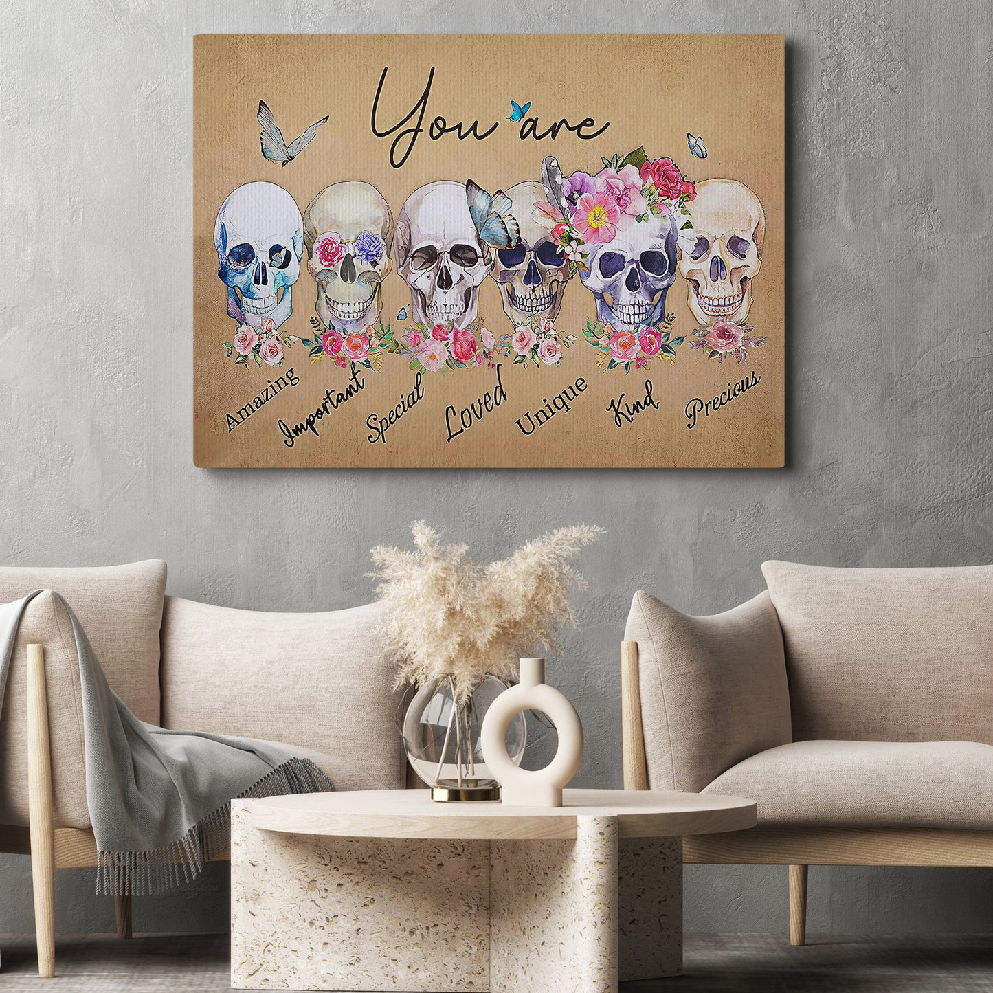 You Are Special Unique, Skeleton Canvas Painting, Spooky Season Wall Art Decor, Halloween Poster Gift For Skull Lovers