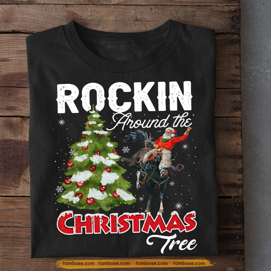 Bull Riding Christmas T-shirt, Rockin Around The Christmas Tree, Gift For Horse Lovers, Horse Riders, Equestrians