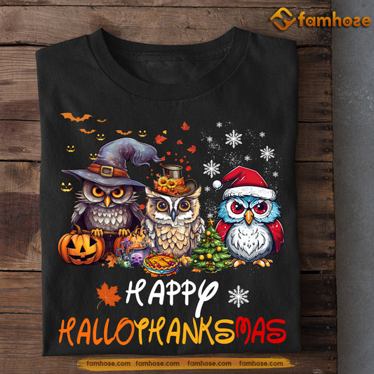 Halloween Owl T-shirt, Happy Hallothanksmas, Gift For Owl Lovers, Owl Tees