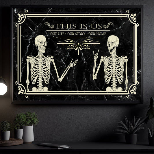 Couple Skeleton Canvas Painting, Spooky Season Wall Art Decor, Halloween Poster Gift For Skull Lovers