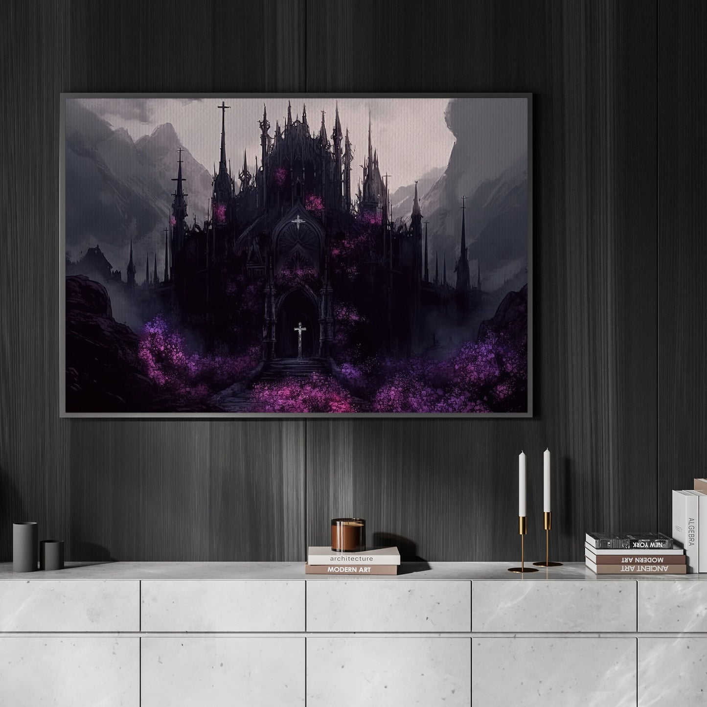 Haunting Vampire Palace Dark Surreal Mythical Halloween Canvas Painting, Wall Art Decor - Horror Haunted Witchy House Poster Halloween Gift