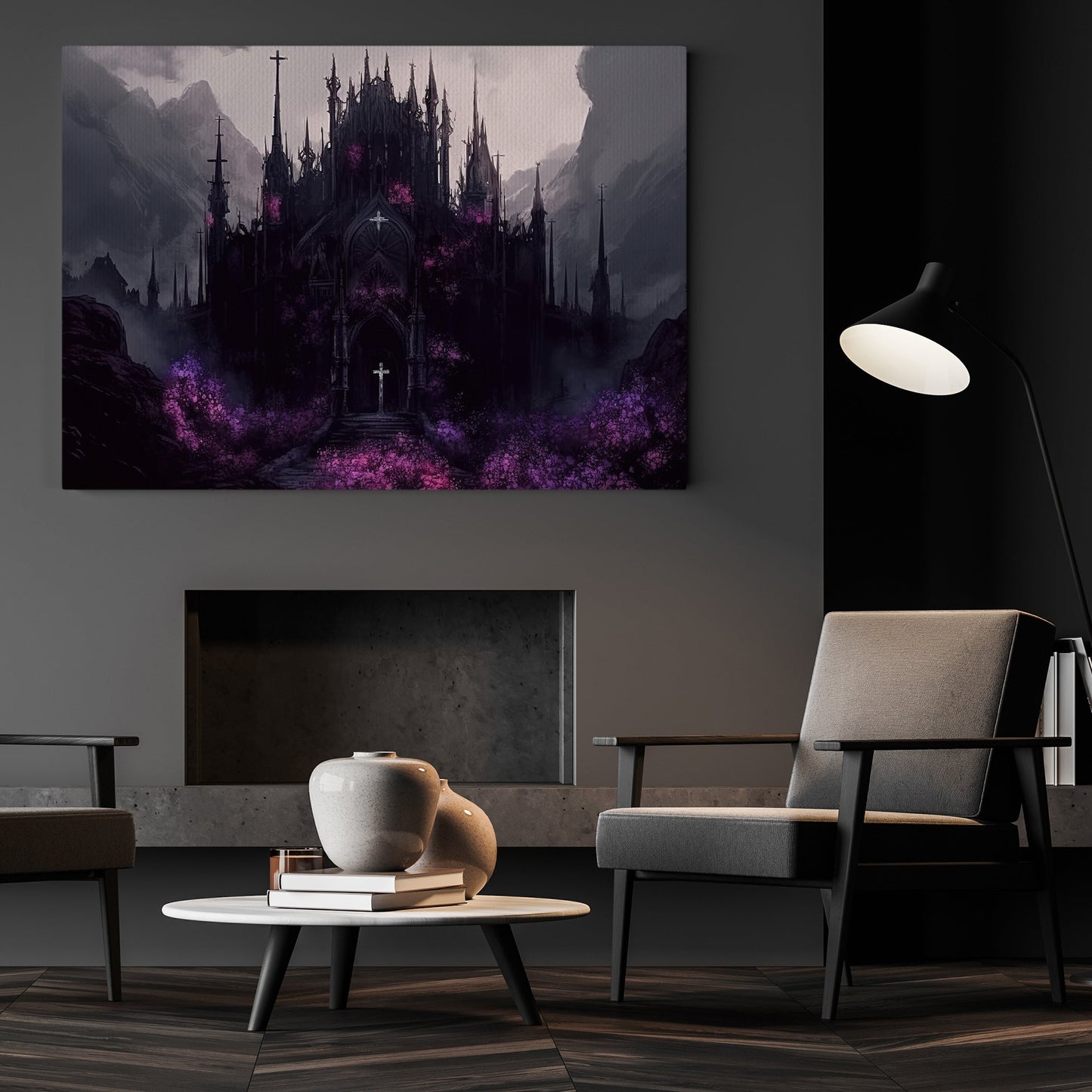 Haunting Vampire Palace Dark Surreal Mythical Halloween Canvas Painting, Wall Art Decor - Horror Haunted Witchy House Poster Halloween Gift