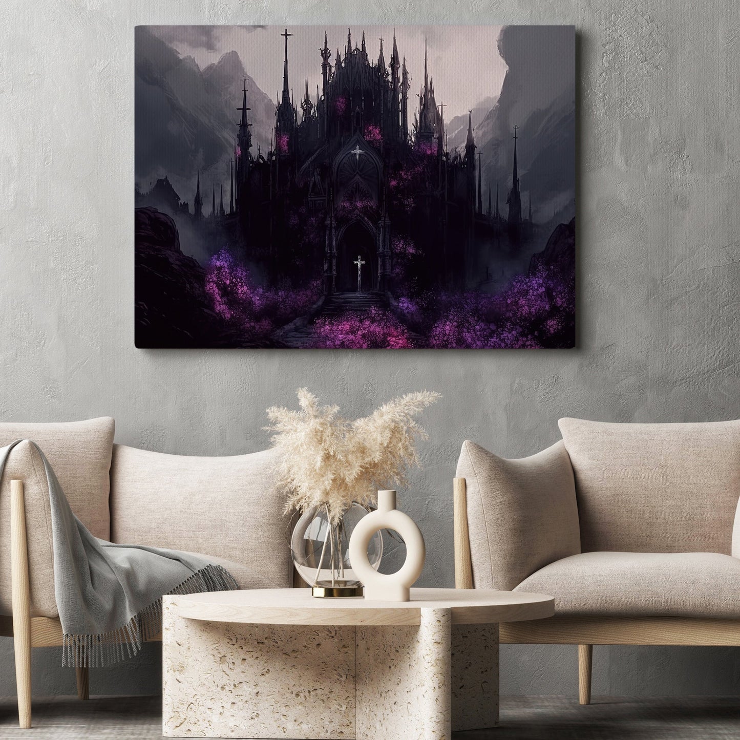 Haunting Vampire Palace Dark Surreal Mythical Halloween Canvas Painting, Wall Art Decor - Horror Haunted Witchy House Poster Halloween Gift