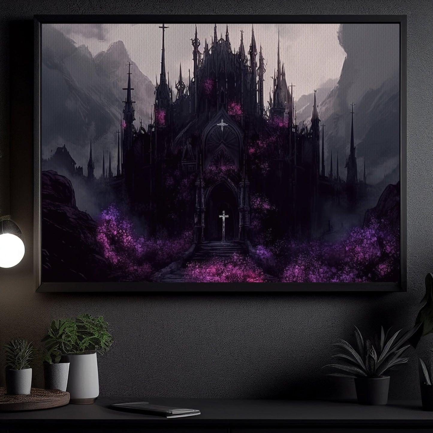 Haunting Vampire Palace Dark Surreal Mythical Halloween Canvas Painting, Wall Art Decor - Horror Haunted Witchy House Poster Halloween Gift