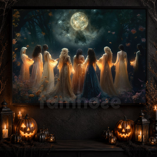 Moon Calling Magic Witchy Ritual Mythical Canvas Painting, Witches Wall Art Decor, Mystic Invocation Witch Poster Print Art