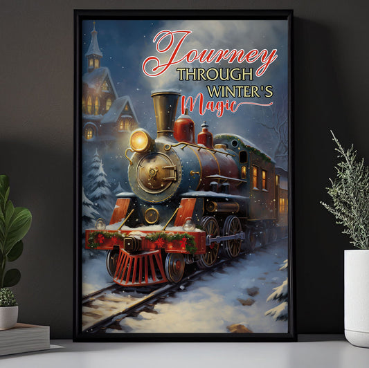 Journey Through Winter's Magic, Train Christmas Canvas Painting, Xmas Wall Art Decor - Christmas Poster Gift For Train Lovers