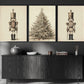 Set Of 3 Nutcrackers & Christmas Tree, Christmas Canvas Painting, Xmas Wall Art Decor - Christmas Poster Gift