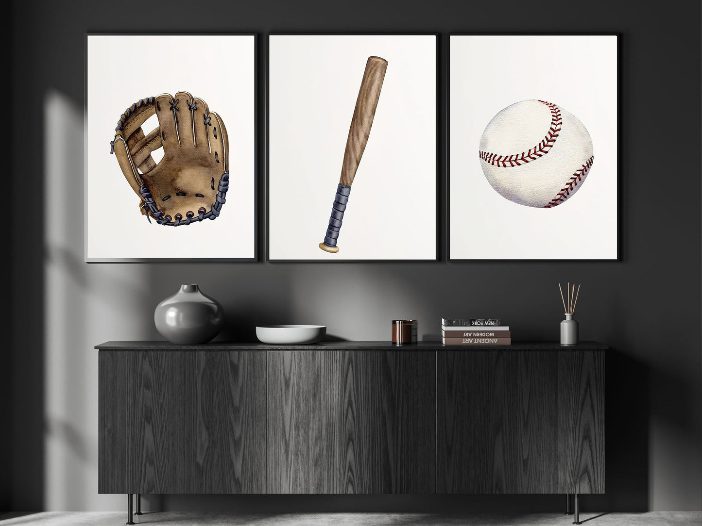 Set Of 3 Baseball Canvas Painting, Baseball Wall Art Decor, Poster Gift For Baseball Lovers