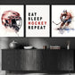 Set Of 3 Motivational Hockey Canvas Painting, Funny Hockey Wall Art Decor, Poster Gift For Hockey Lovers