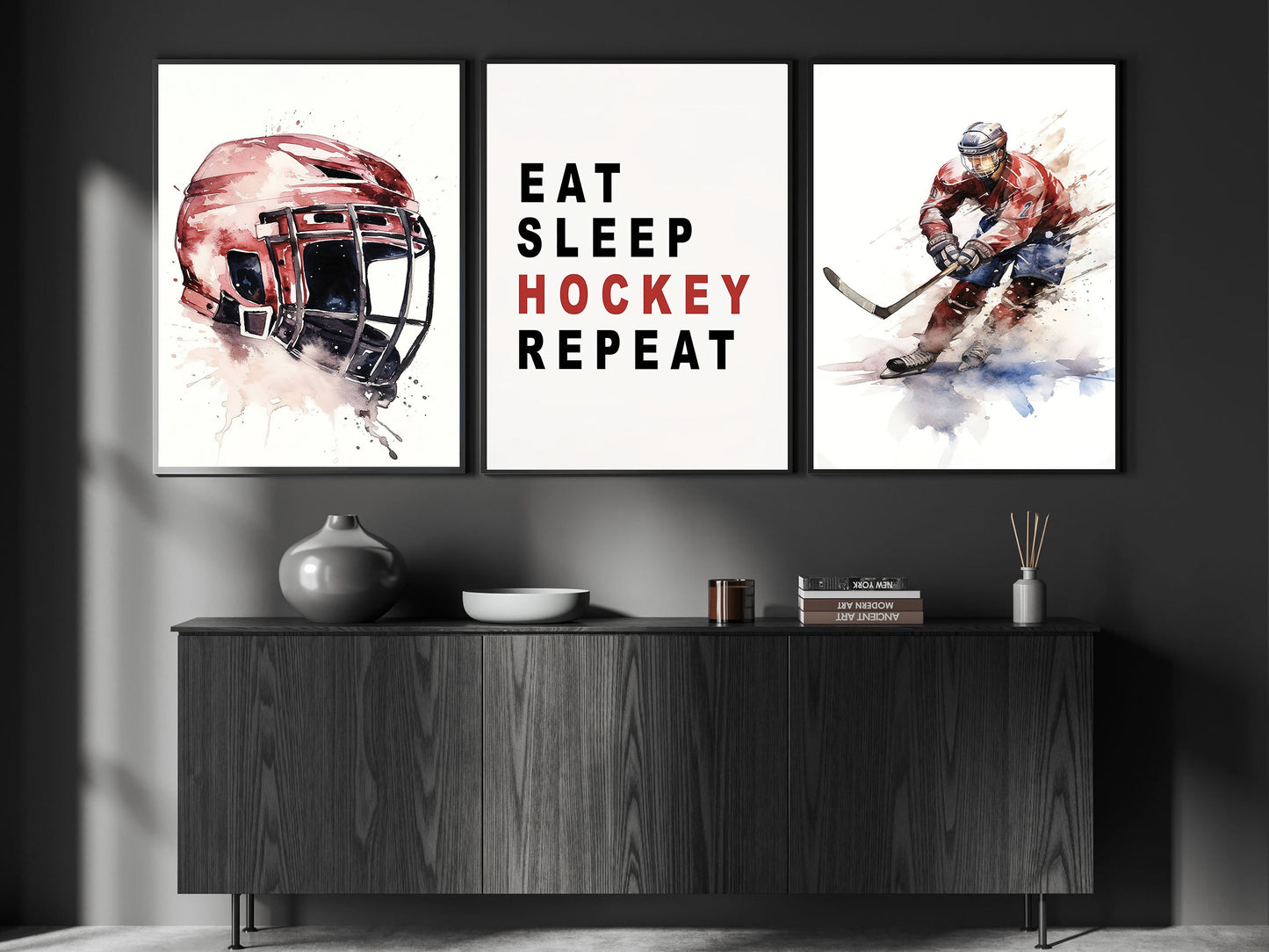 Set Of 3 Motivational Hockey Canvas Painting, Funny Hockey Wall Art Decor, Poster Gift For Hockey Lovers