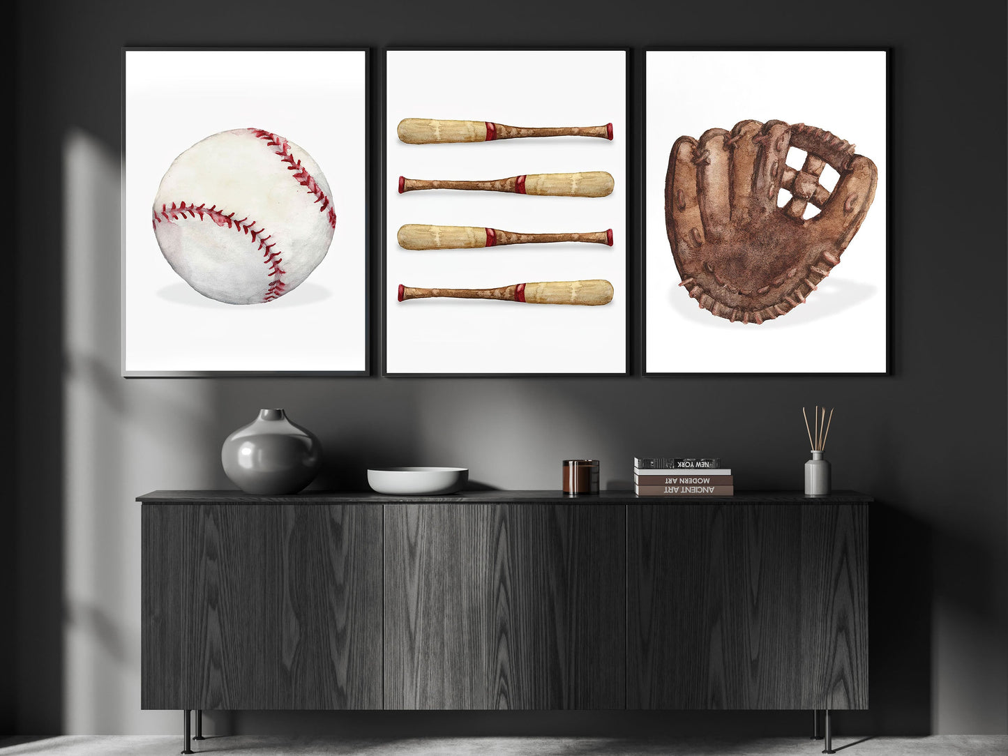 Set Of 3 Baseball Canvas Painting, Motivational Baseball Wall Art Decor, Poster Gift For Baseball Lovers