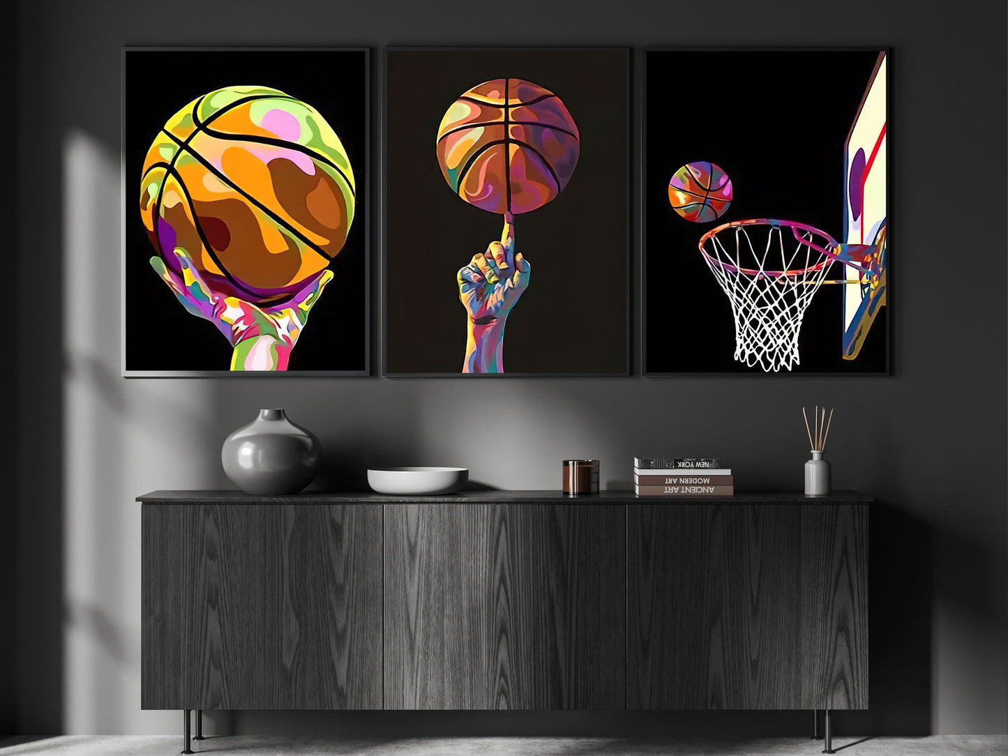 Set Of 3 Basketball Canvas Painting, Basketball Wall Art Decor, Poster Gift For Basketball Lovers