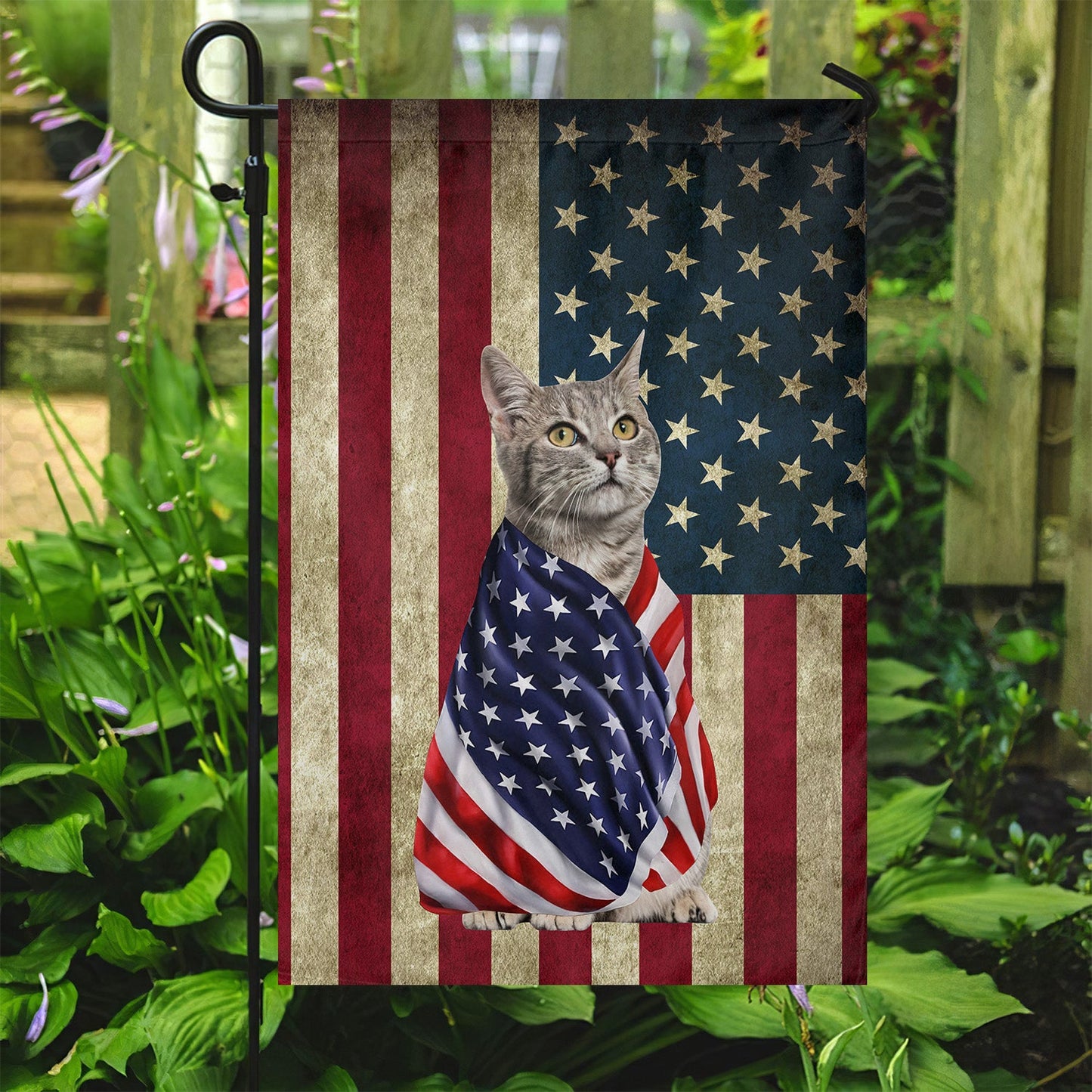 Cat American Flag, Cat Is Wearing A USA Flag July 4th Gift For Cat Lovers, Cat Owners