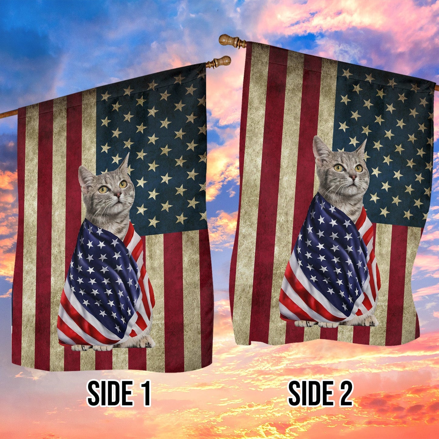 Cat American Flag, Cat Is Wearing A USA Flag July 4th Gift For Cat Lovers, Cat Owners