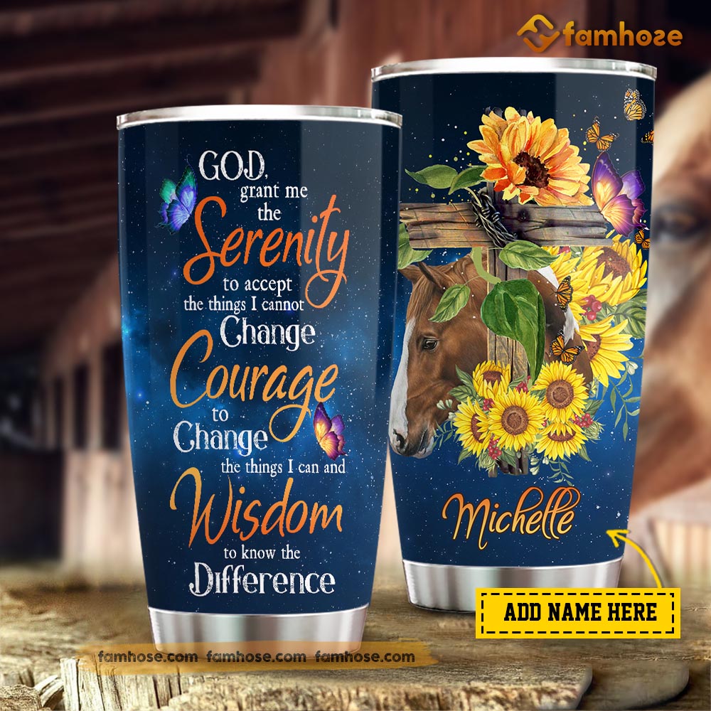 Personalized Horse Tumbler, God Grant Me The Serenity To Accept The Things Can't Change Stainless Steel Tumbler, Tumbler Gifts For Horse Lovers