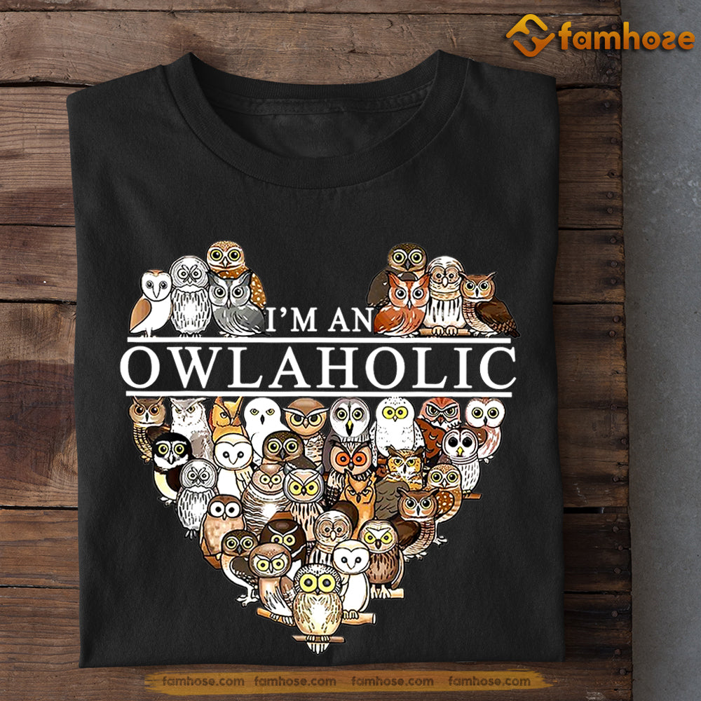 Cool Owl T-shirt, I'm An Owlaholic Arrange Heart Gift For Owl Lovers, Owl Owners, Owl Tees