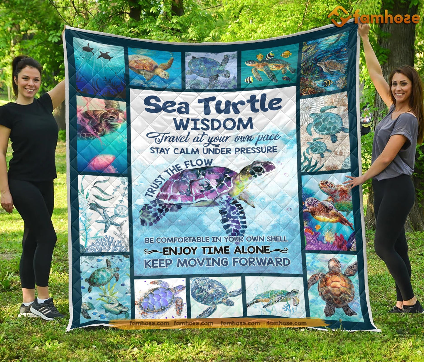 Turtle Blanket, Sea Turtle Wisdom Travel At Your Own Pace Fleece Blanket - Sherpa Blanket Gift For Turtle Lover, Turtle Owners