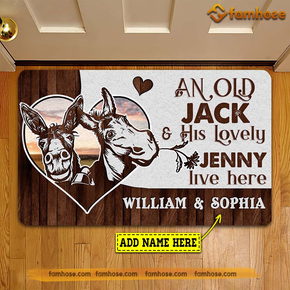 Personalized Donkey Doormat, An Old Jack His Lovely Jenny Live Here Gift For Donkey Lovers, New Home Gift, Housewarming Gift, Donkey Decor