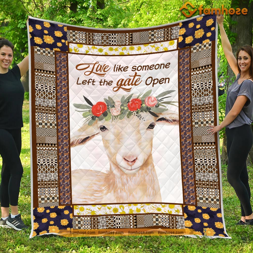 Goat Blanket, Live Like Someone Left The Gate Open Goat Fleece Blanket - Sherpa Blanket Gift For Goat Lover