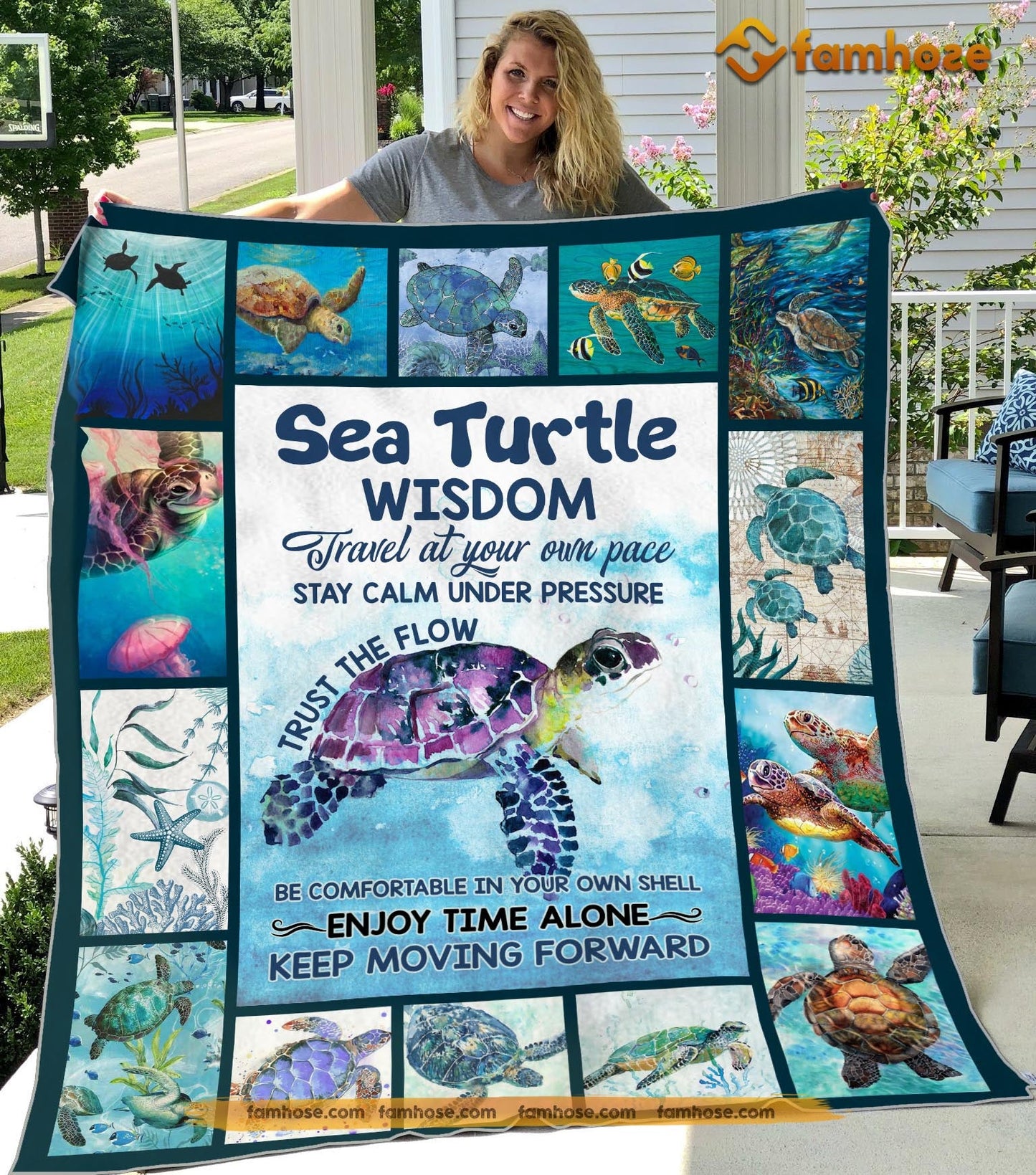 Turtle Blanket, Sea Turtle Wisdom Travel At Your Own Pace Fleece Blanket - Sherpa Blanket Gift For Turtle Lover, Turtle Owners