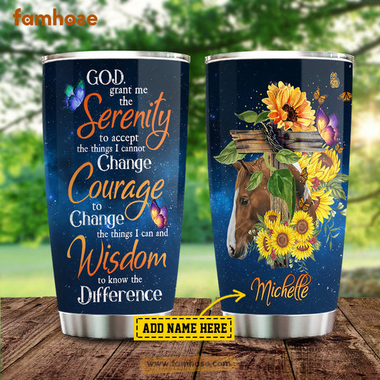 Personalized Horse Tumbler, God Grant Me The Serenity To Accept The Things Can't Change Stainless Steel Tumbler, Tumbler Gifts For Horse Lovers