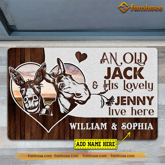 Personalized Donkey Doormat, An Old Jack His Lovely Jenny Live Here Gift For Donkey Lovers, New Home Gift, Housewarming Gift, Donkey Decor