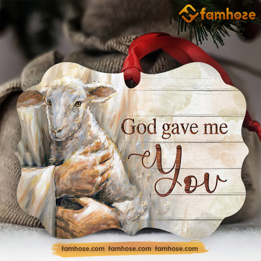 Christmas Goat Ornament, God Gave Me You Gift For Goat Lovers, Medallion Aluminum Ornament