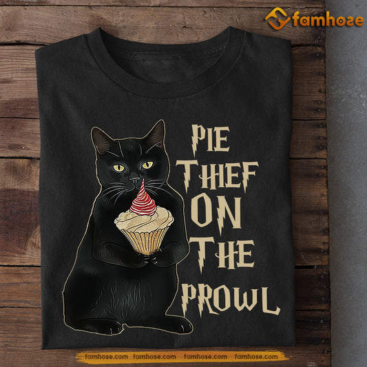 Thanksgiving Black Cat T-shirt, Pie Thief On the Prowl, Gift For Cat Lovers, Cat Tees, Cat Owners