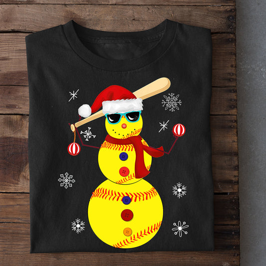 Softball Christmas T-shirt, Snowman Softball Winter, Gift For Softball Lovers, Softball Tees, Softball Players