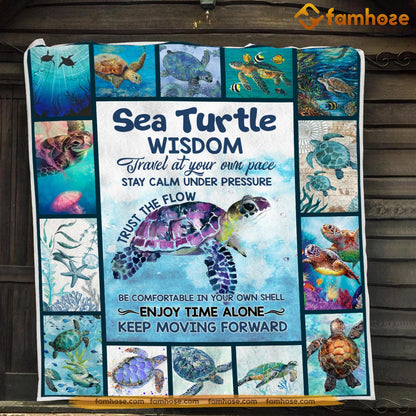 Turtle Blanket, Sea Turtle Wisdom Travel At Your Own Pace Fleece Blanket - Sherpa Blanket Gift For Turtle Lover, Turtle Owners