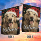 Welcome Golden Retriever Dog Wearing Hat, Golden Retriever Xmas Garden Flag & House Flag, Christmas Flag Gift For Golden Retriever Dog Lovers