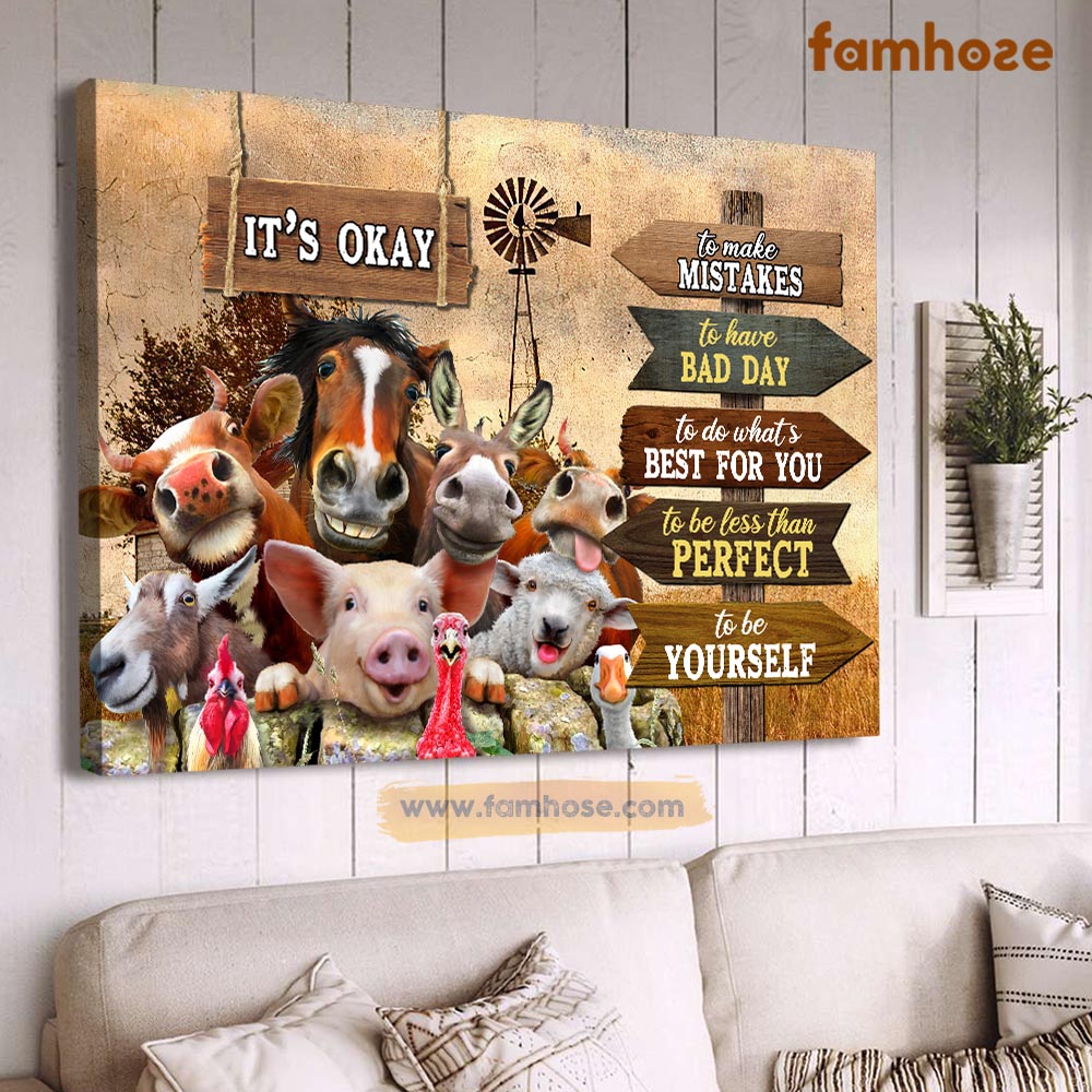 Farm Poster & Canvas, It's Okay Mistakes Bad Day Perfect, Farmer Canvas Wall Art, Poster Gift For Farm Lovers