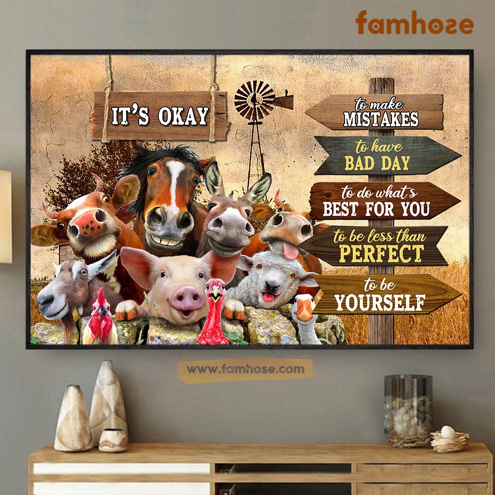 Farm Poster & Canvas, It's Okay Mistakes Bad Day Perfect, Farmer Canvas Wall Art, Poster Gift For Farm Lovers