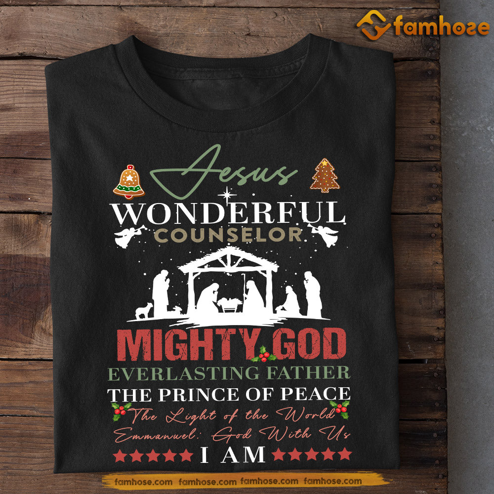 Funny Christmas T-shirt, Jesus Wondeful Mighty God, Xmas Gift For Christian Lovers