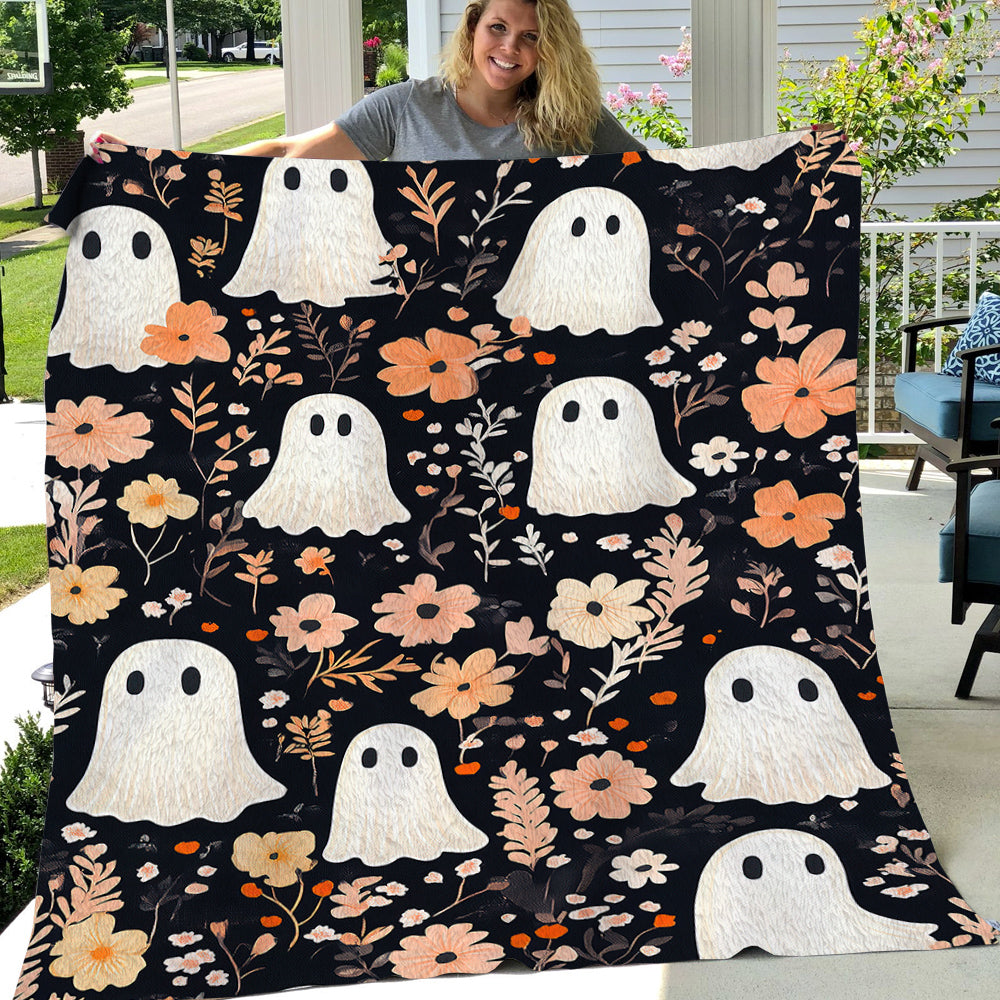 Halloween Ghost  Fleece Blanket - Sherpa Blanket, Spooky Blanket Gift For Ghost Lovers